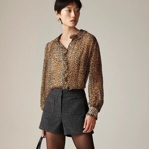 J.Crew Ruffle button-up shirt in leopard-print crinkle chiffon CF437